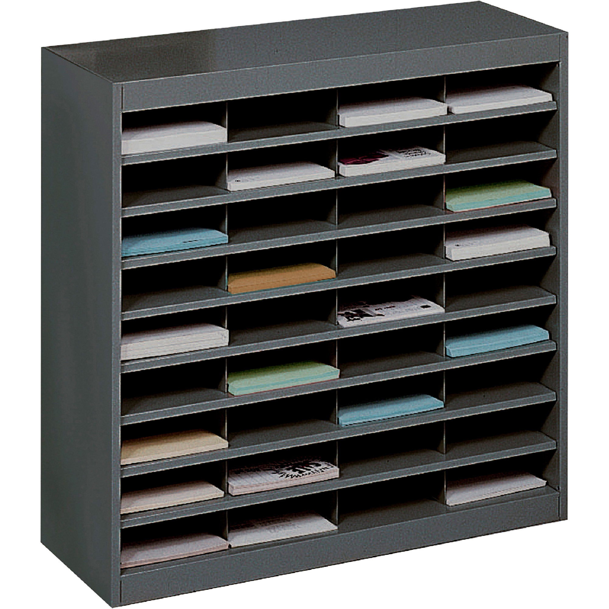 Safco E-Z Stor Literature Organizer, Black, 12 3/4in.L x 37 1/2in.W x 36 1/2in.H, Model# 9221BLR